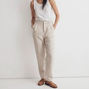 Madewell The Tailored Tapered Pant in Striped 100% Linen Size 14